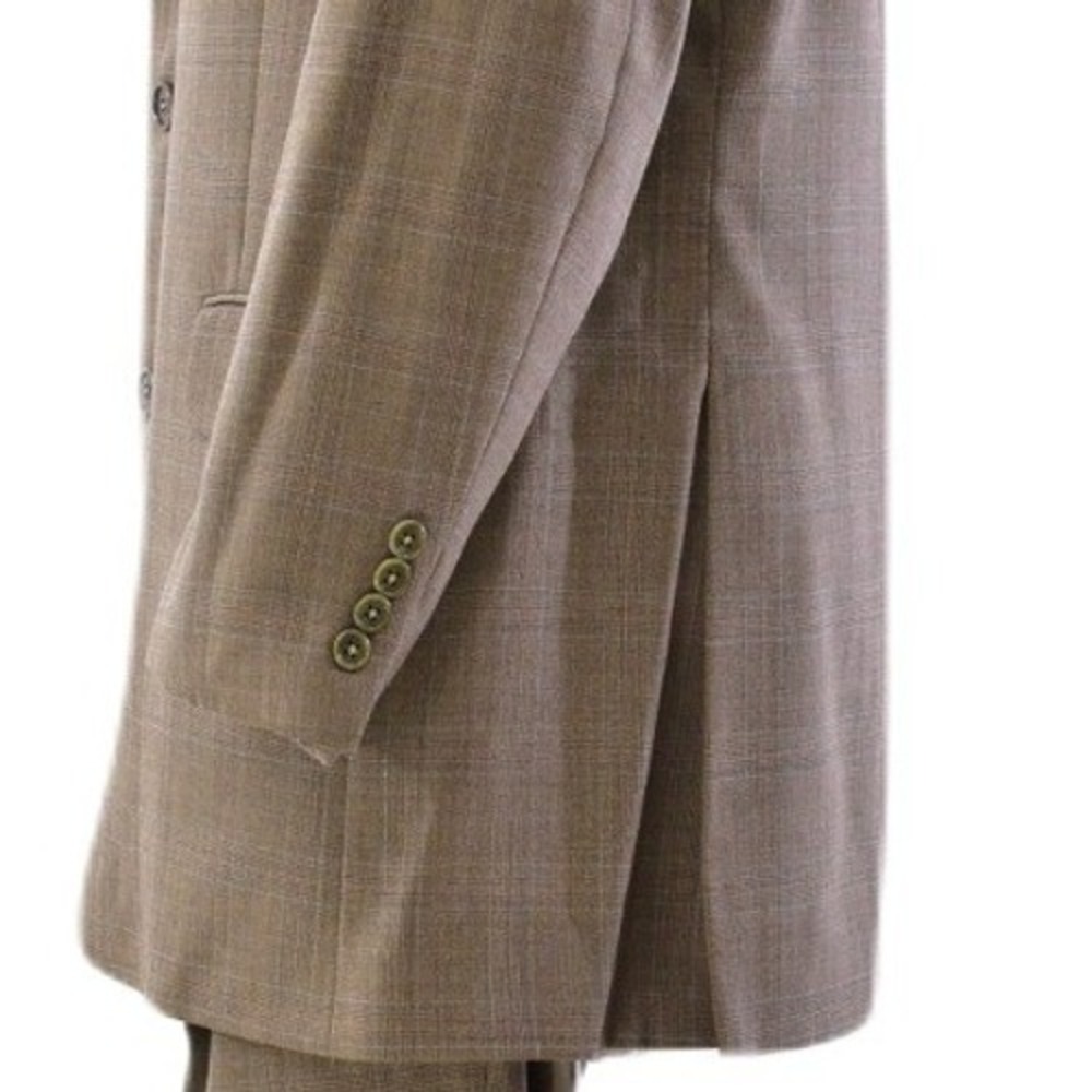 Ted Baker Plaid Wool Suit Mens 44R 34x32 Light Brown 3 Button Pleated Pants 90s - Picture 6 of 9